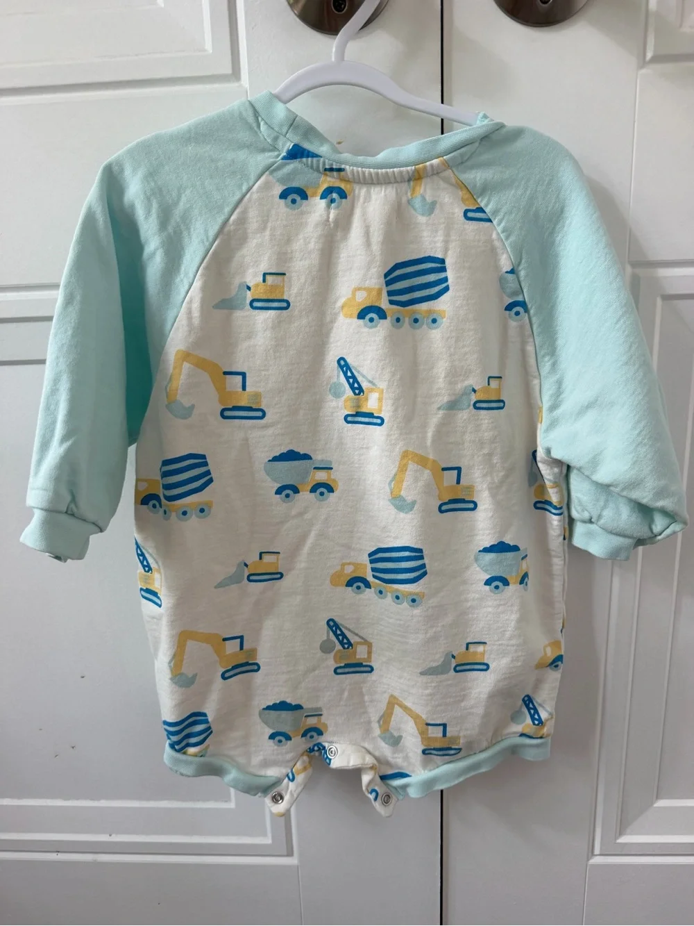 Monica and Andy Baby Construction Print One-Piece Romper in Light Blue